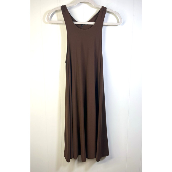 Norma Kamali Timeless Racerback Swing Dress Size Small A-Line Brown Stretch - Picture 1 of 10